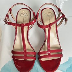 Jessica Simpson Red Strappy Wedge Sandals