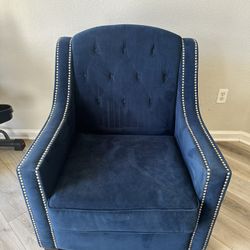 Restored 55 Downing Street Tivoli Bella Ink Blue Velvet Tufted Armchair $400 OBO