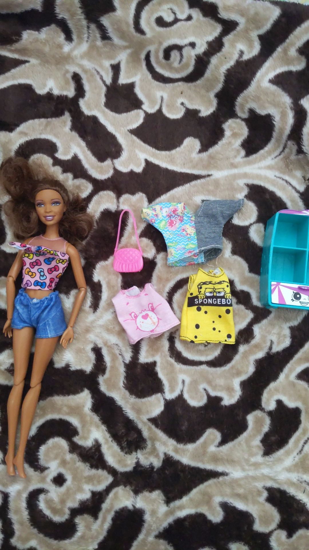 Barbie with clothes and a closet