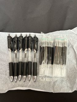 6 Black Retractable Gel Pens with 40 Refills