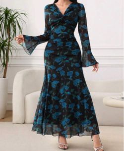 Black and blue floral dress