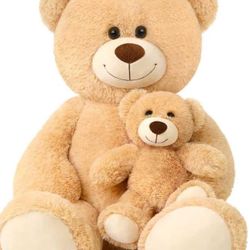 MorisMos Giant Teddy Bear Mommy and Baby Bear Soft Plush Bear Stuffed Animal for Teddy Bear Baby Shower, Tan, 39 Inches *New* Retail Price: $33.99