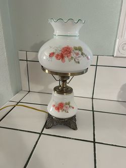 Vintage Hurricane Table Lamp Floral Glass