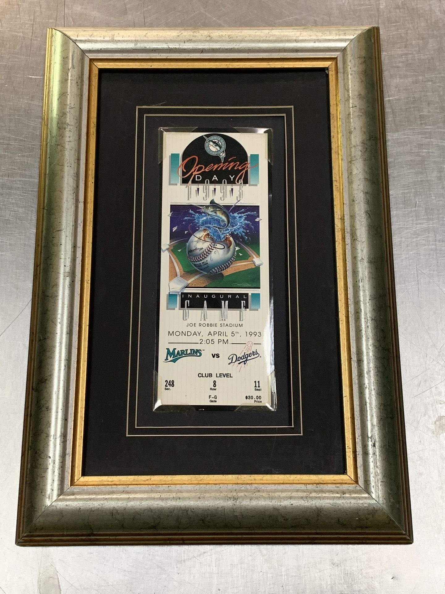 1993 Florida Marlins Inaugural Opening Day Game Ticket Framed