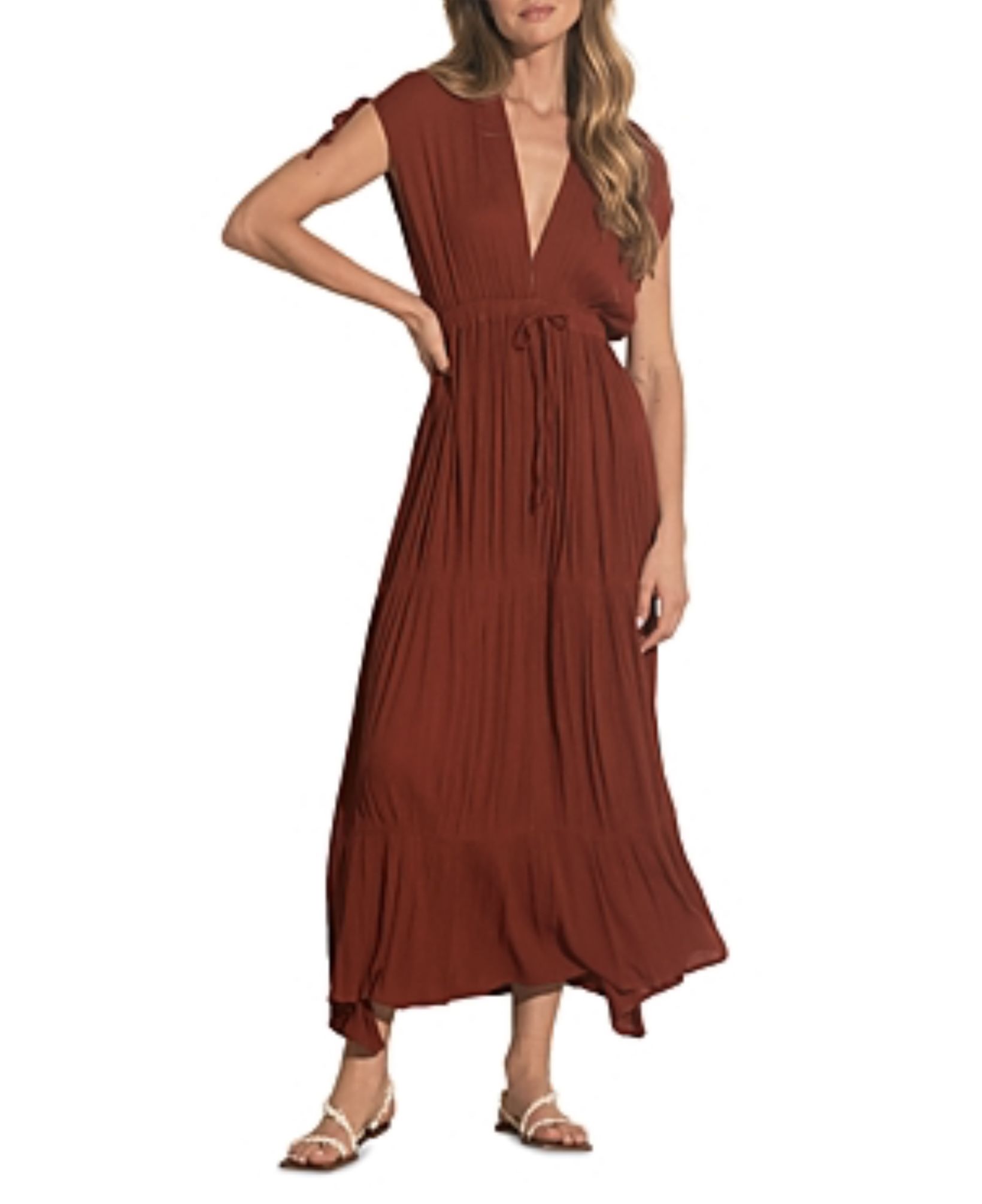 NWT Elan Maxi Dress Deep Neck Clay Deep Red Medium Original $86