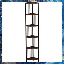 Dark Brown 6-Tier Narrow Corner Shelf With LED Strip, New, In Open Box, Unassembled. 