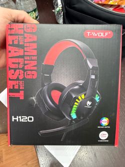 T-WOLF H120 Wired Gaming Headset 3.5mm RGB Lighting Boom Mic Black/Red