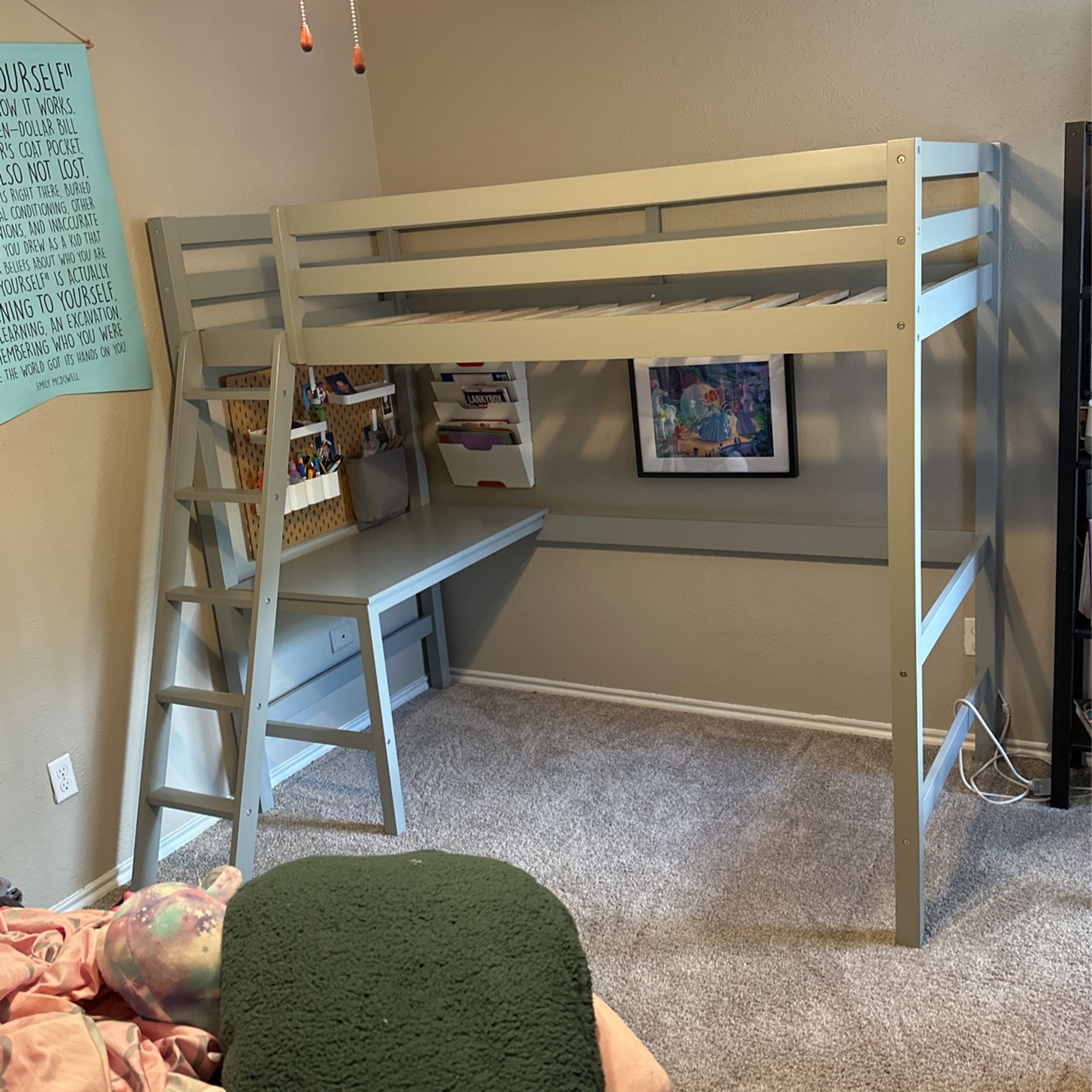Wooden Bunk Bed With Desk