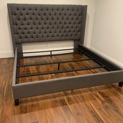 Eastern King Bed Gray Fabric 