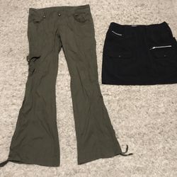 Ladies olive green pants & black skirt