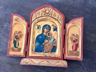 Vintage Wood Folding Triptych Icon - Our Lady of Perpetual Help
