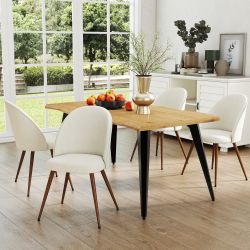 Homy Casa Lancelot 5PC Dining Set 63” Oak Table with 6 Haven Beige Upholstered Chairs