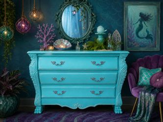 Gorgeous Vintage Ornate Turquoise Dresser