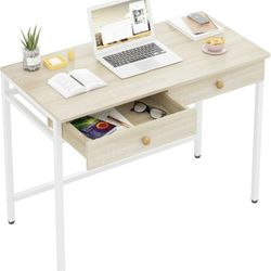 New Weehom Computer Desk with Drawers, Home Office Desk for Writing, Studying, and Gaming - Sturdy and Spacious Workstation for PC and Laptop(Beige)
