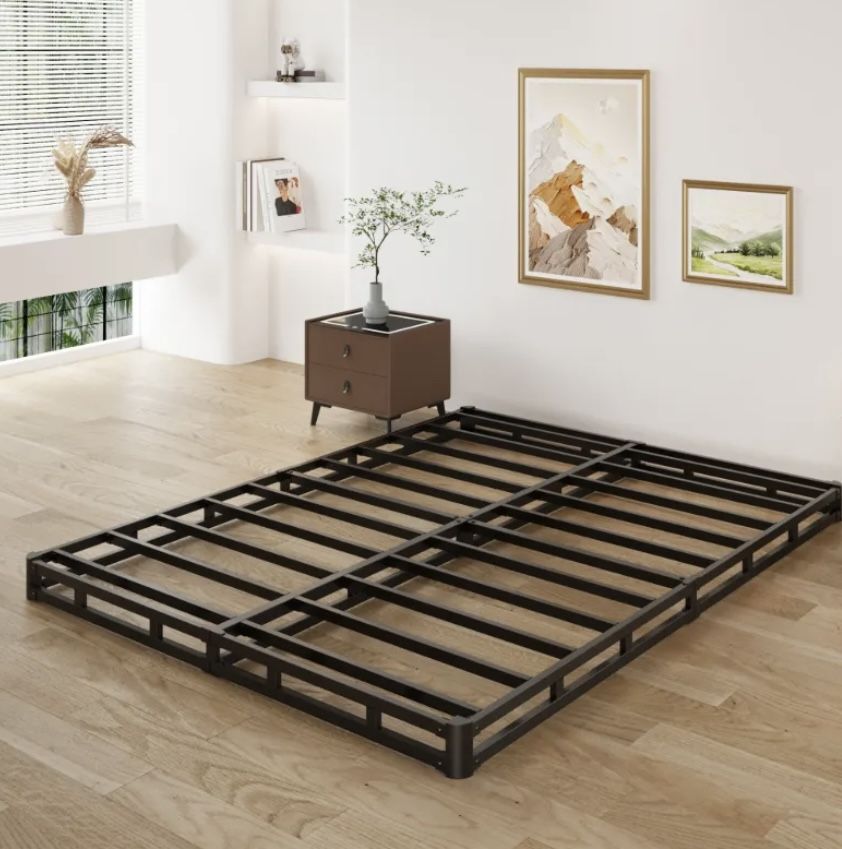 Lutown-Teen 3 Inch King Box Spring Low Profile, Heavy Duty Metal King Size Box Spring Bed Base With Fabric Cover, Mattress Foundation, Noise Free, Eas
