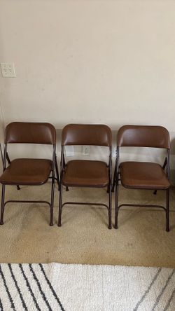 Set of 3 Brown Folding Chairs Metal Frame Leather