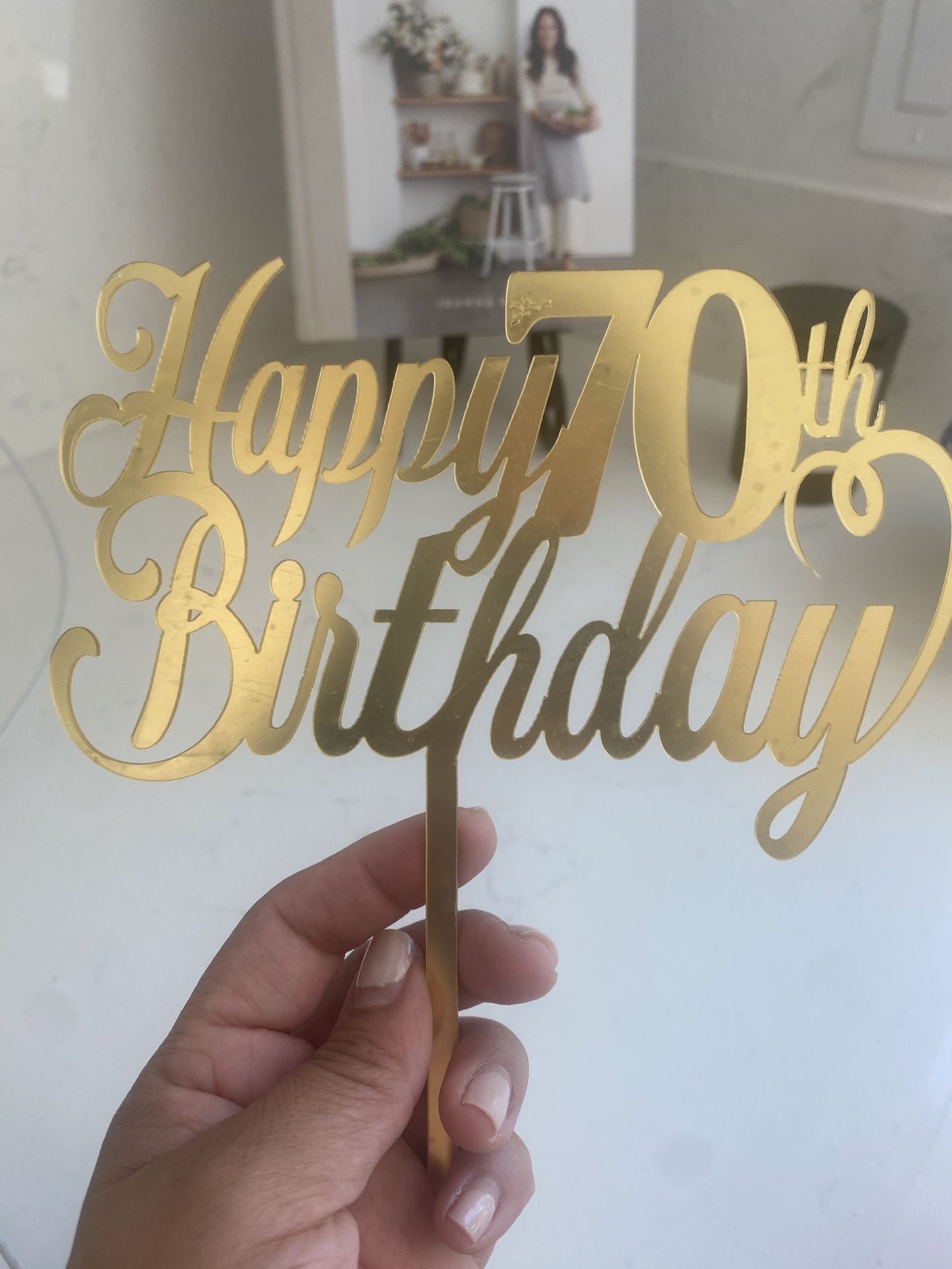 Happy 70th Birthday Gold Mirror Cake Topper