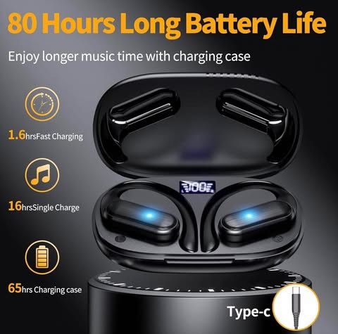 Brand new Wireless Earbuds,Bluetooth Headphones 80hrs Play Back Sport Earphones with LED Display Over-Ear Buds with Earhooks Built-in Mic IPX7 Waterpr