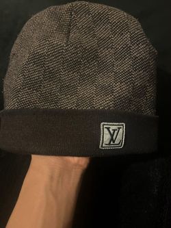 Louis Vuitton Black & Brown Checker Knit Beanie with LV Patch