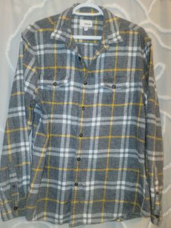 Sonoma men's L Plaid Flannel Shirt Jacket Gray Mustard Cozy