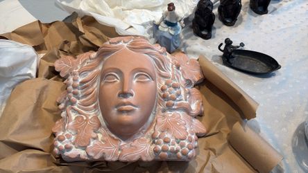 Wonderful Art Nouveau Ceramic Terracotta Pottery Lady Head Wall Art $50.  Plaster Piano Or Pedestal Table Bust Statue Of Composer Pianist BACH $50. 