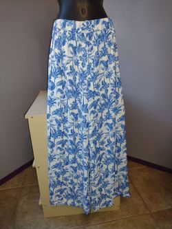 Gianni Bini Blue and White Tropical Print Wide Leg Pants Size L