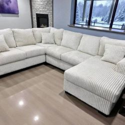 Sectional sofa white corduroy NEW