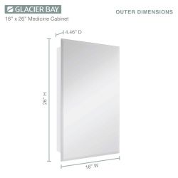 Glacier Bay Medicine Cabinet w/ Mirror 16"W x 26"H Recessed/Surface Mount White