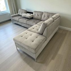 Silver Sectional Sofa Cup Holders And Reversible Format New