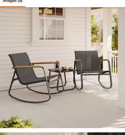 3-Piece Outdoor Rocking Chat Set, Patio Furniture Set with Glass Table