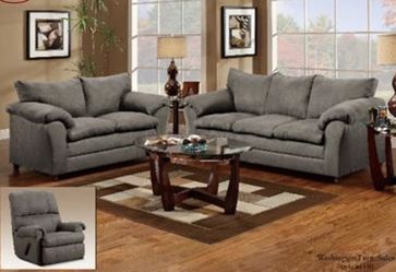 Grey Brand New Plush Couch and Loveseat Furniture