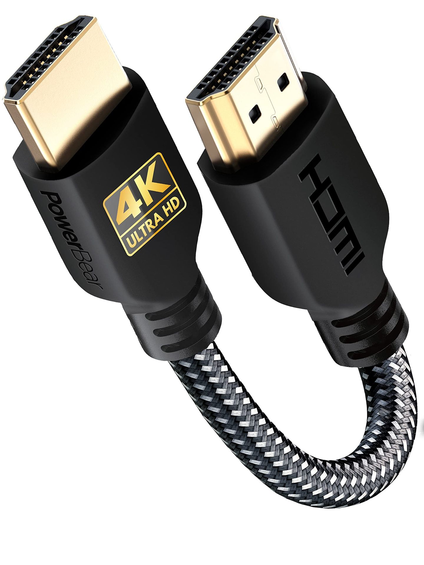 PowerBear 4K HDMI Cable 0.5 Ft | High Speed, Braided Nylon & Gold Connectors, 4K @ 60Hz, Ultra HD, 2K, 1080P, ARC & CL3 Rated | For Laptop, Monitor, P