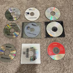 9 Microsoft Software & Utility Discs – Works Suite, Office, Windows XP, More