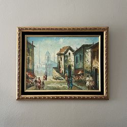 Vintage Midcentury Impressionist Street Scene Oil Painting