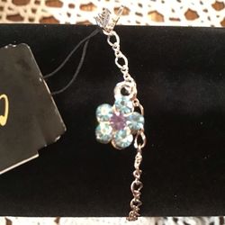 NWT Cookie Lee Blue Crystal Flower Adjustable Anklet with Double Sided Charm , Silver Tone. Tobillera de Cookie Lee, Flor Doble Blue de Cristal Gen.