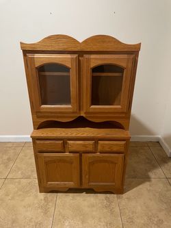 Oak Wood China Hutch Cabinet