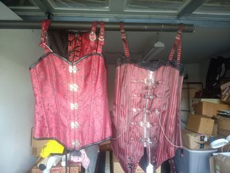 2 Large Red Lace Up Corsets 