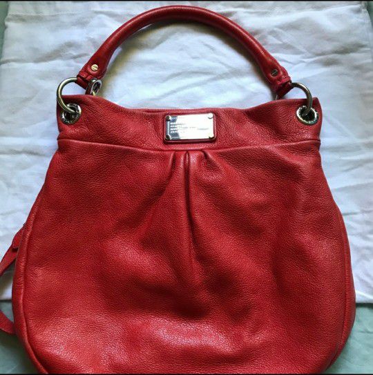 Marc Jacobs Designer Hillier Red Leather Hobo Purse Handbag