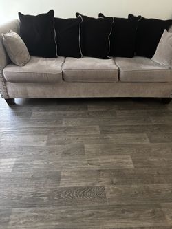 Gray Fabric 3-Seat Sofa with Nailhead Trim