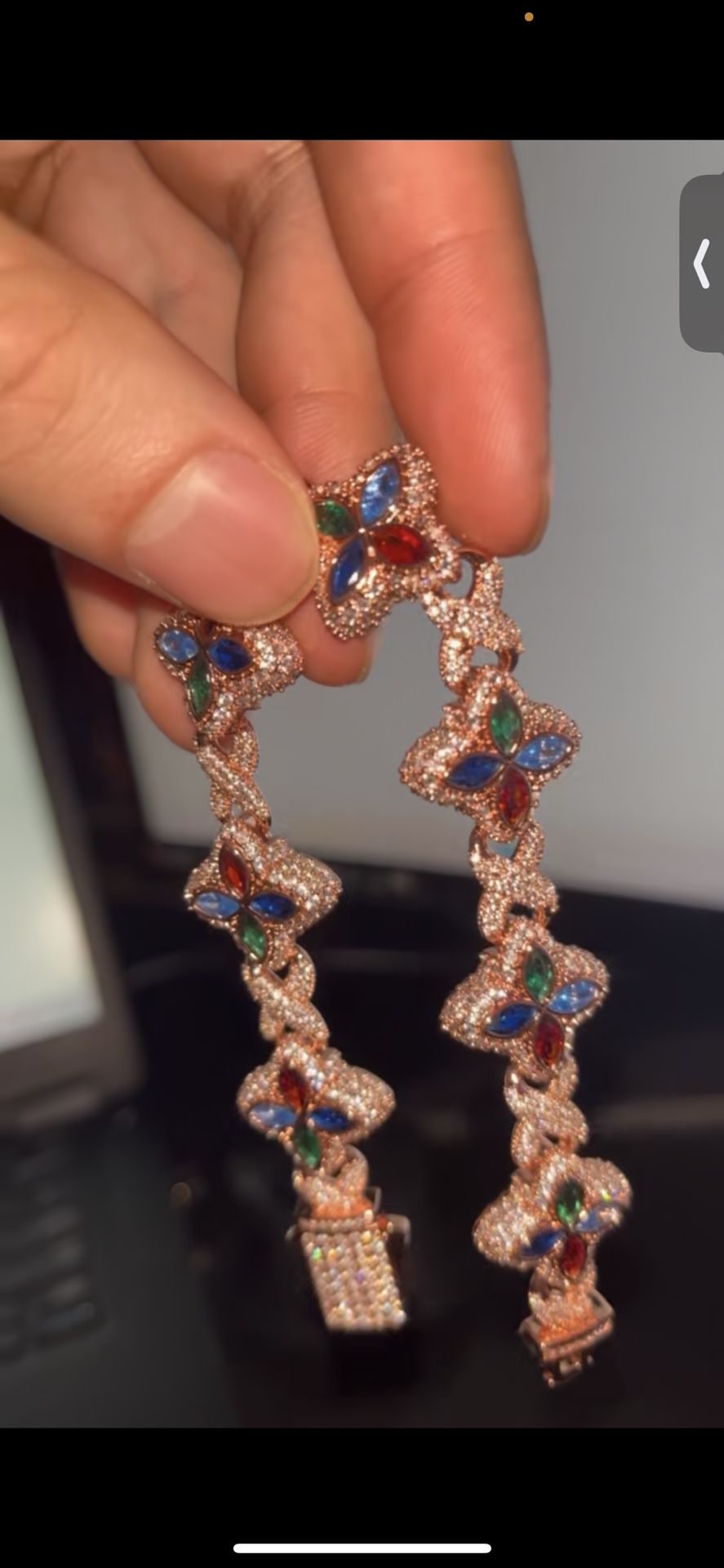 Moissanite Multicolor Rose Gold Clover Bracelet