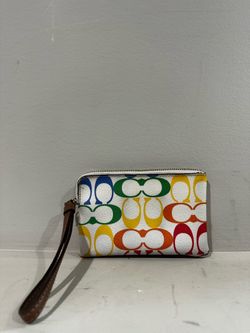 Coach Corner Zip Wristlet Rainbow Signature Canvas