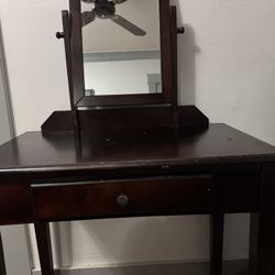Vanity Makeup  Desk - Dark Wood 