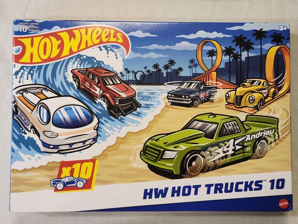 EXCLUSIVE HOT WHEELS. HOT TRUCKS. 10 CAR BOX SET.
