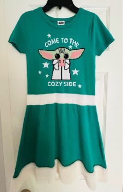Star Wars Baby Yoda Green Holiday Sweater Dress Girl Size L 10-12