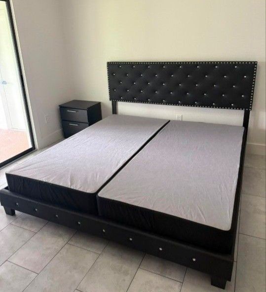 New KING SIZE BED FRAME BLACK DIAMOND HEADBOARD BED IN BOX