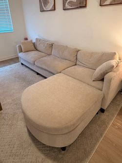 Beige Fabric Sectional Sofa with Ottoman