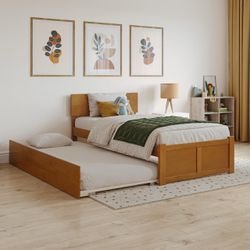 Twin Wood Bed Frame with Trundle
