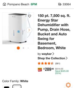 Dehumidifier  150pt, 7500 sqft