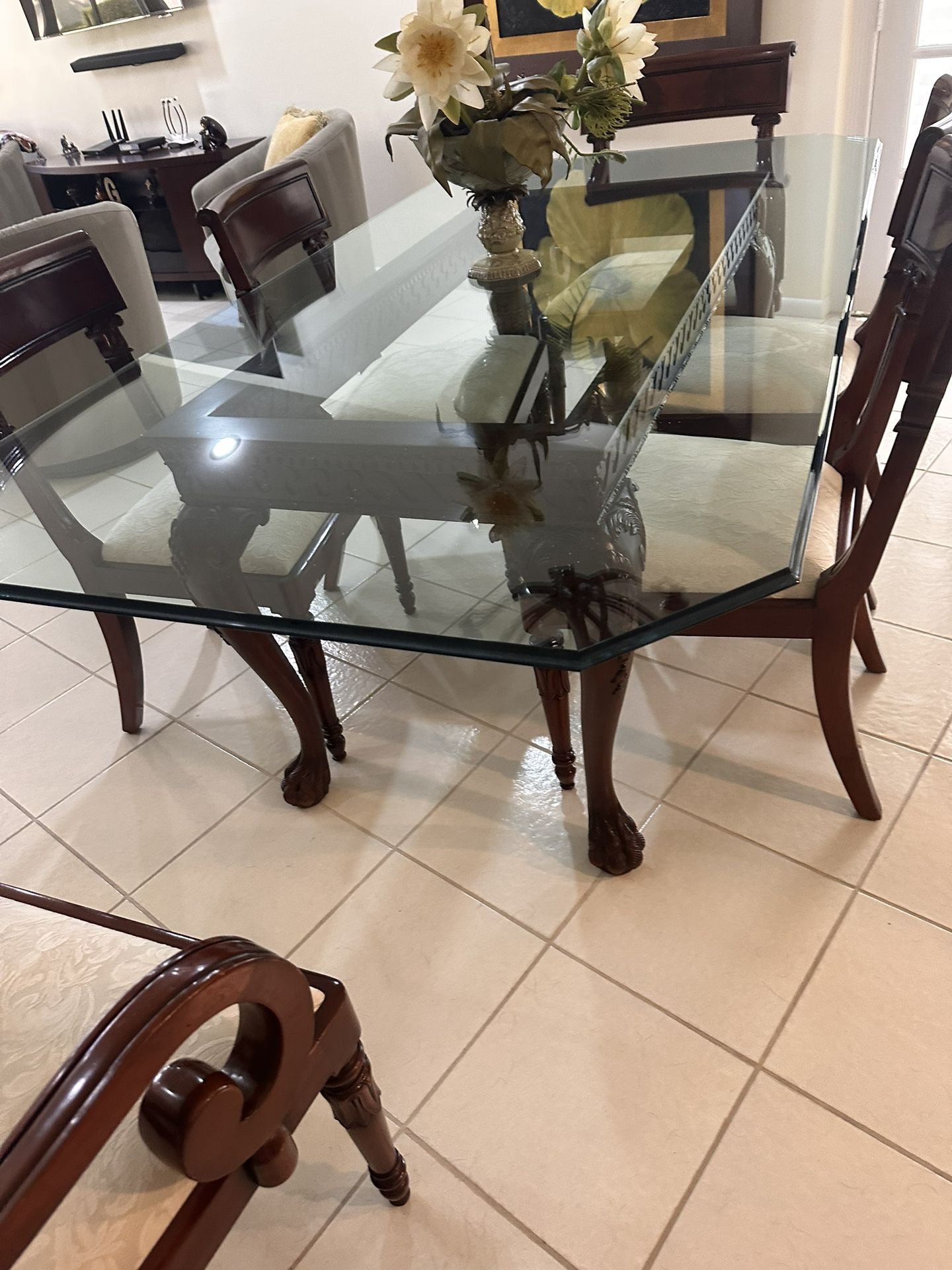 Mahogany dining room, table and chairs