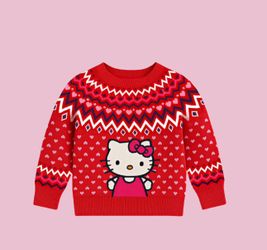 Girls red, white, and pink Hello Kitty fair isle sweater